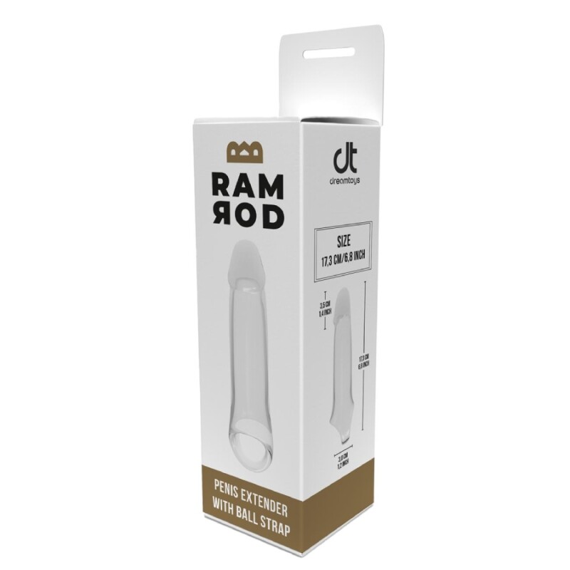 Насадка на пеніс Dreamtoys Ramrod з кільцем для мошонки, прозора, 23.6 х 4.5 см - Изображение 1