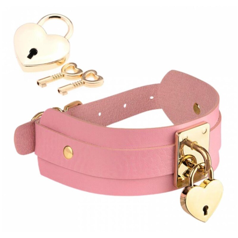 Нашийник Kinky Diva Heart Lock &amp; Key з замочком та ключиком, рожевий