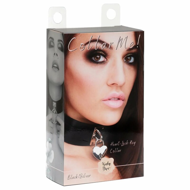 Нашийник Kinky Diva Heart Lock & Key із замочком і ключиком, чорний зі срібною фурнітурою - Изображение 1
