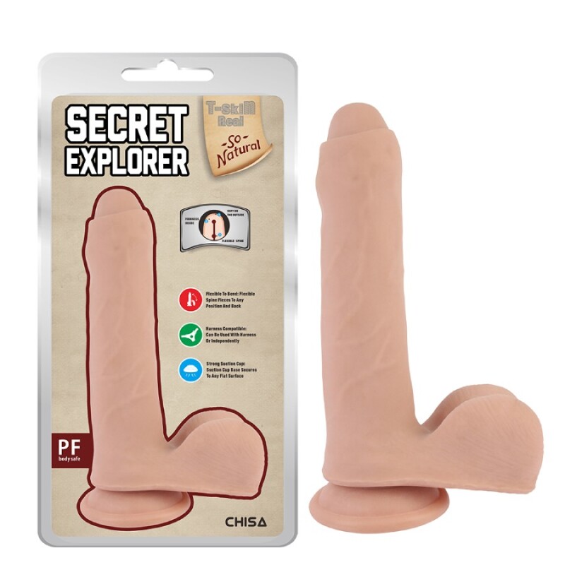 Фаломітатор реалістичний Chisa Secret Explorer на присосці, бежевий, 20 х 4.2 см