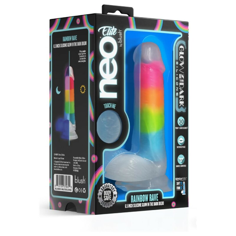 Фалоімітатор реалістичний Blush Rainbow Rave світиться в темряві, різнокольоровий, 16.5 х 3.2 см - Изображение 1