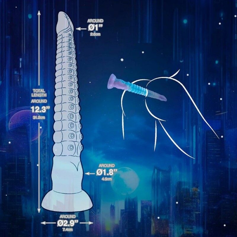 Фалоімітатор на присосці NMC Monster Dildo світиться в темряві, різнокольоровий, 31.2 х 4 см - Изображение 3