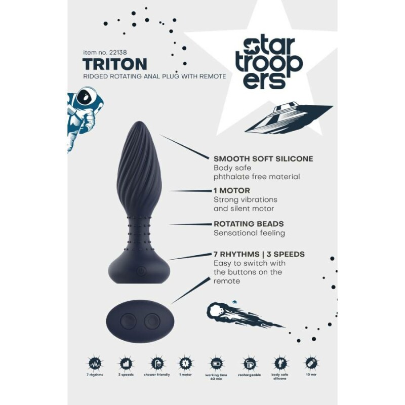 Анальний вібратор Dreamtoys Startroopers Triton з пультом, синій, 15.2 х 4.2 см - Зображення 9