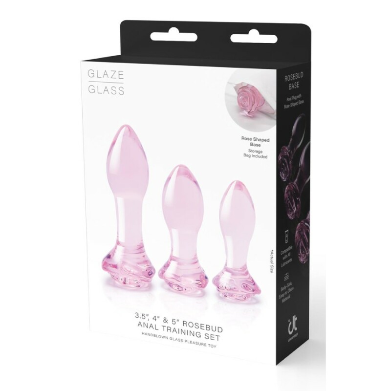 Набір анальних пробок Dreamtoys Rosebud скляний, рожевий, 3 шт - Зображення 1