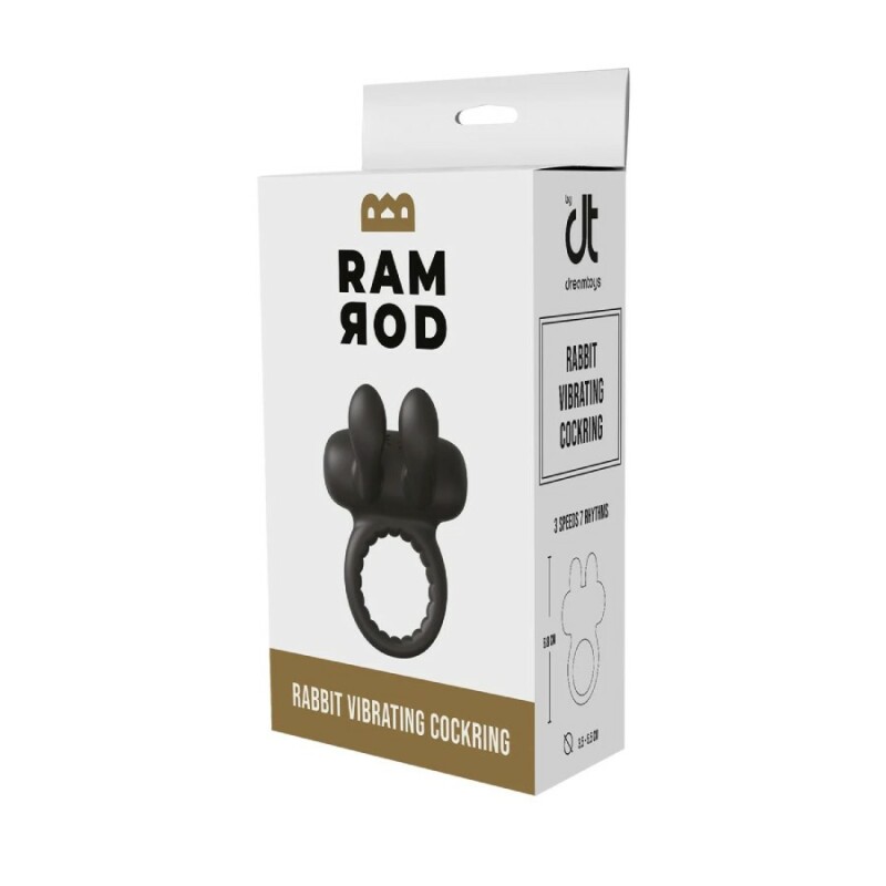 Ерекційне віброкільце Dreamtoys Rabbit з вушками для клітора, чорне, 9 х 5.5 см - Зображення 1
