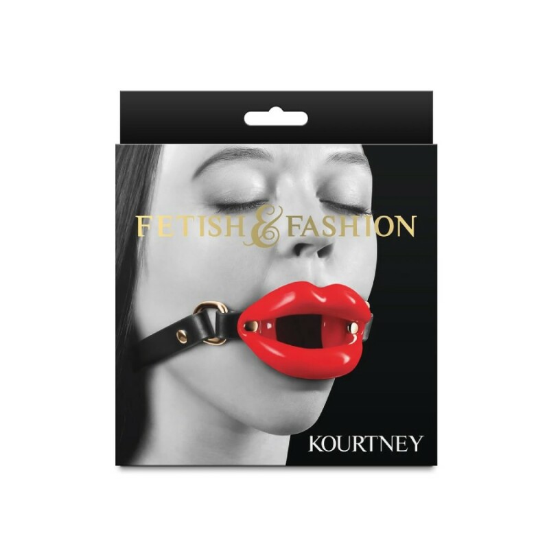Кляп у вигляді губ NS Novelties Kourtney на регульованому ремінці, червоно-чорний, 64 х 8.5 см - Изображение 1