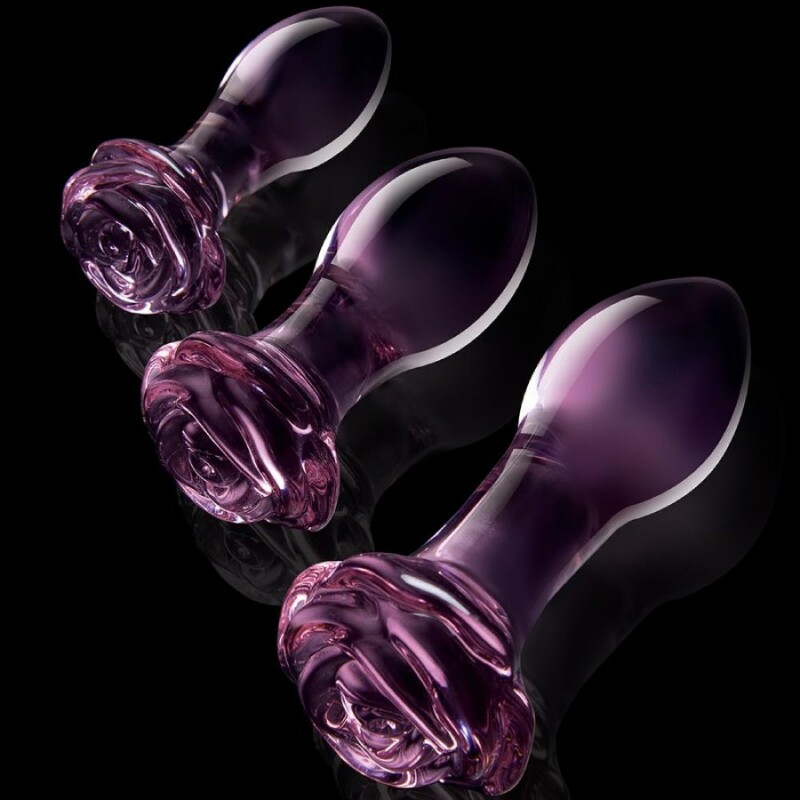 Набір анальних пробок Dreamtoys Rosebud скляний, рожевий, 3 шт - Зображення 3