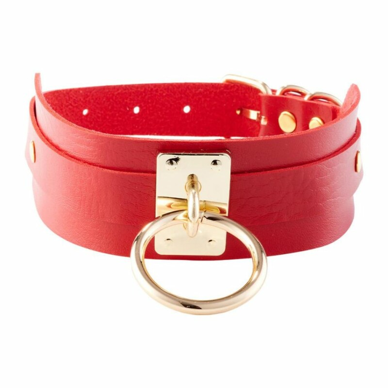Нашийник з кільцем Kinky Diva O-Ring Collar Red/Gold червоний з золотими деталями