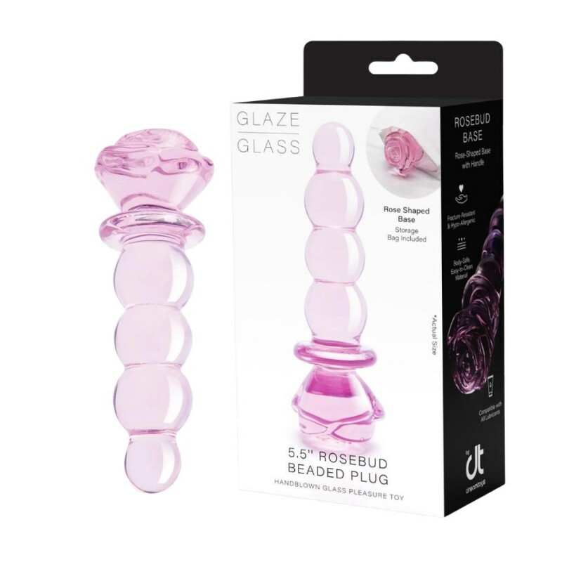Скляна анальна пробка Dreamtoys Glaze Glass Rosebud Beaded Plug рожева, 14 х 3 см