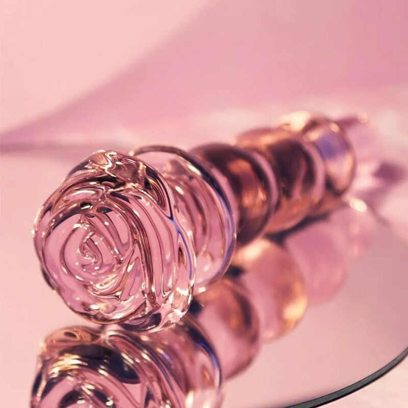 Скляна анальна пробка Dreamtoys Glaze Glass Rosebud Beaded Plug рожева, 14 х 3 см - Изображение 8
