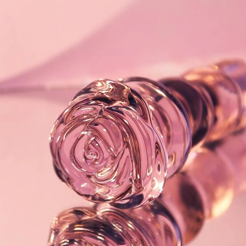 Скляна анальна пробка Dreamtoys Glaze Glass Rosebud Beaded Plug рожева, 14 х 3 см - Изображение 6