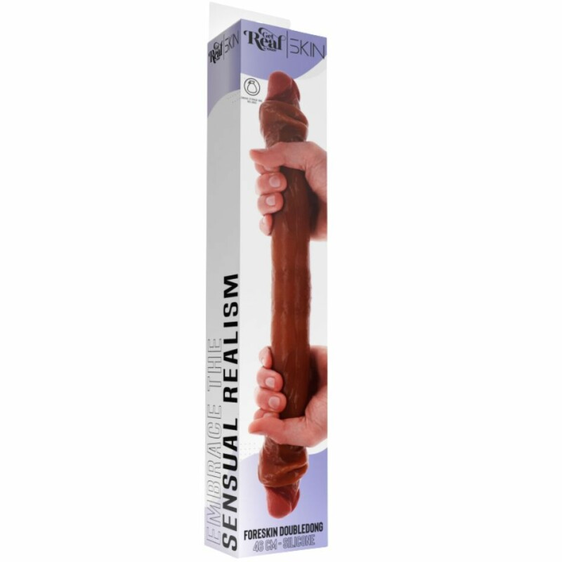 Фалоімітатор подвійний (двосторонній) ToyJoy Get Real Silicone Foreskin D-Dong з рідкого силікону, коричневий, 46 см х 4.5 см - Зображення 4