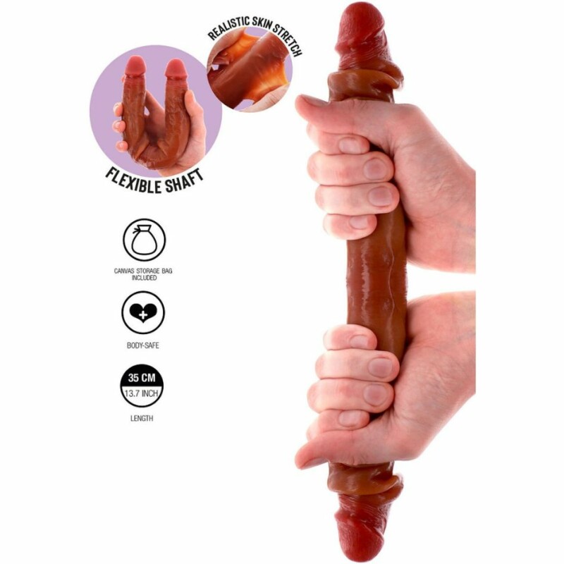 Фалоімітатор подвійний (двосторонній) ToyJoy Get Real Silicone Foreskin D-Dong  з рідкого силікону, коричневий, 35 см см х 3.5 см - Зображення 1