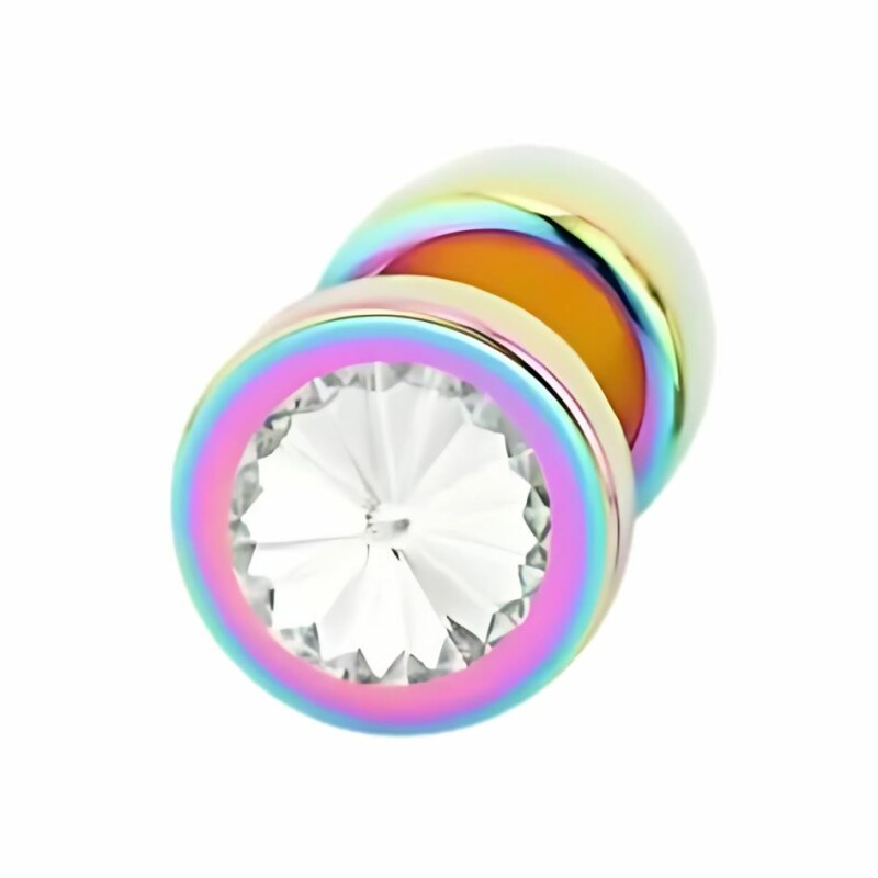 Анальна пробка NO TABOO MINI Rainbow, 37 г, металева різнокольорова з прозорим каменем, 6 х 2.5 см - Зображення 2