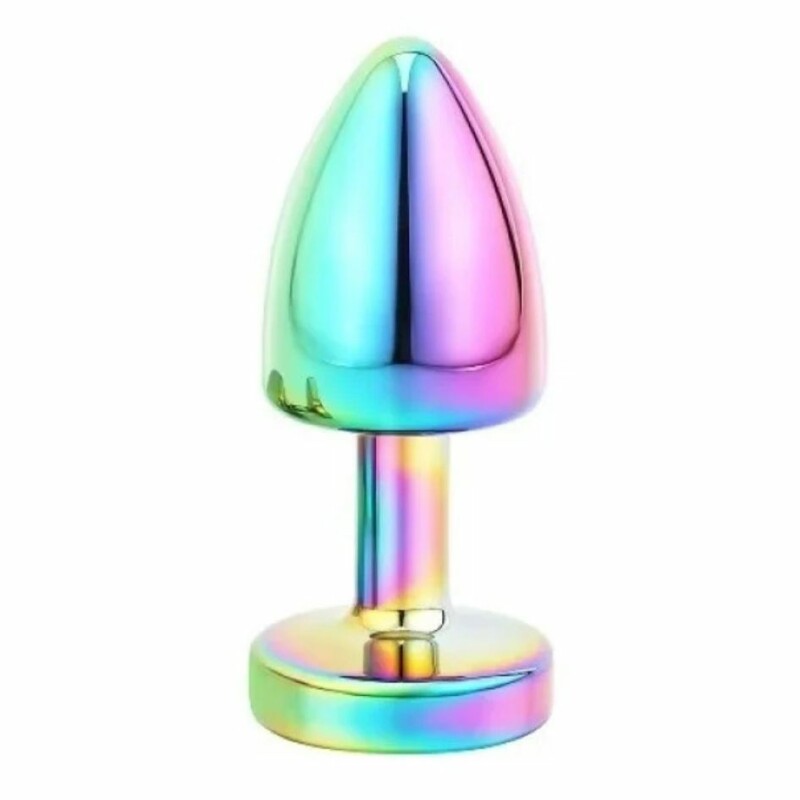 Анальна пробка NO TABOO MINI Rainbow, 37 г, металева різнокольорова з прозорим каменем, 6 х 2.5 см - Зображення 3