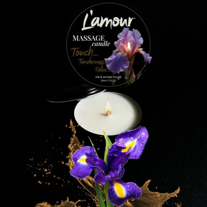 Масажна свічка, 30 мл, L'amour Iris and Amber Musk мох + ірис + троянда - Зображення 1