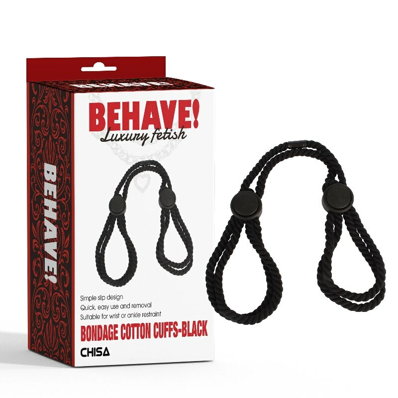 Бондаж-манжети Chisa BEHAVE! Luxuny fetish чорні, 45 х 3 см