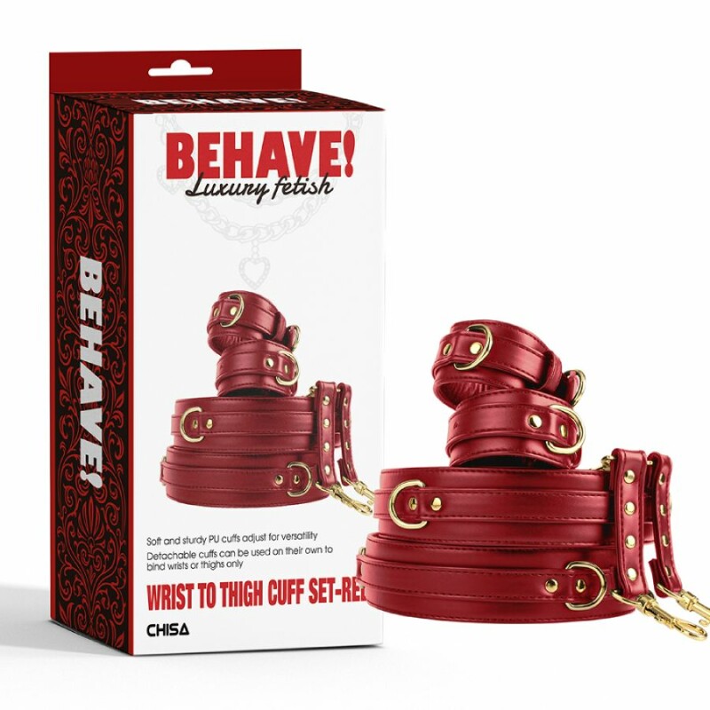 Комплект манжетів Chisa BEHAVE! Luxuny fetish для зап' ястів та стегон, червоний