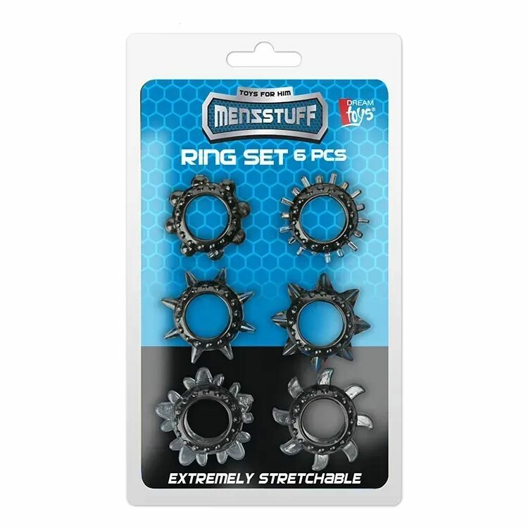 Набір ерекційних кілець Dreamtoys MenzStuff рельєфні, чорні, 6 шт - Изображение 1