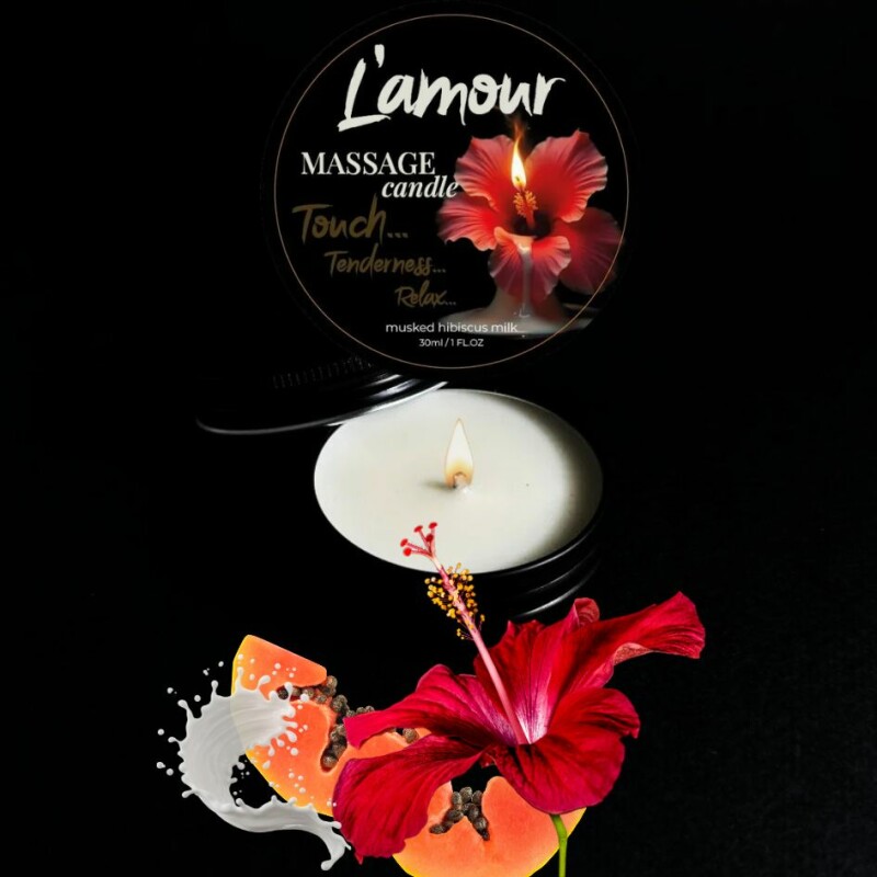 Масажна свічка, 30 мл, L'amour Musked Hibiscus &amp; Milk тропічні фрукти + молоко + мускус - Изображение 1