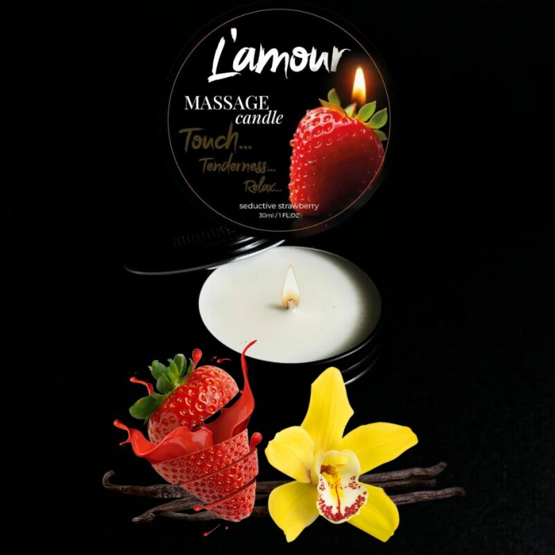 Масажна свічка, 30 мл, L'amour Seductive Strawberry лісові ягоди + полуниця + молоко - Изображение 1