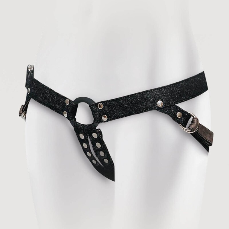Трусики для страпона Adrien Lastic Lastic Strap-on джинсові, чорні, One Size - Зображення 1