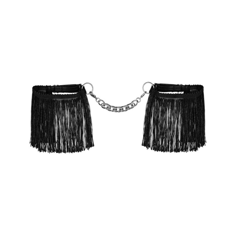 Наручники Obsessive Sherila з пензликами, чорні, One Size - Изображение 1