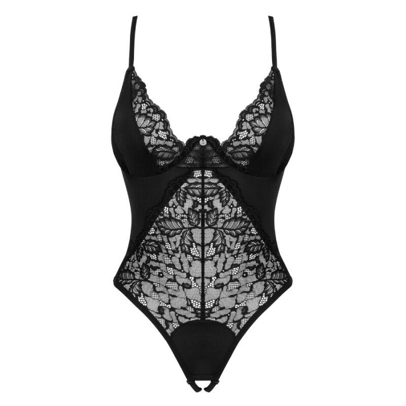 Боді мереживне Obsessive Bellastia з інтимним доступом, чорне, XS-S - Зображення 2