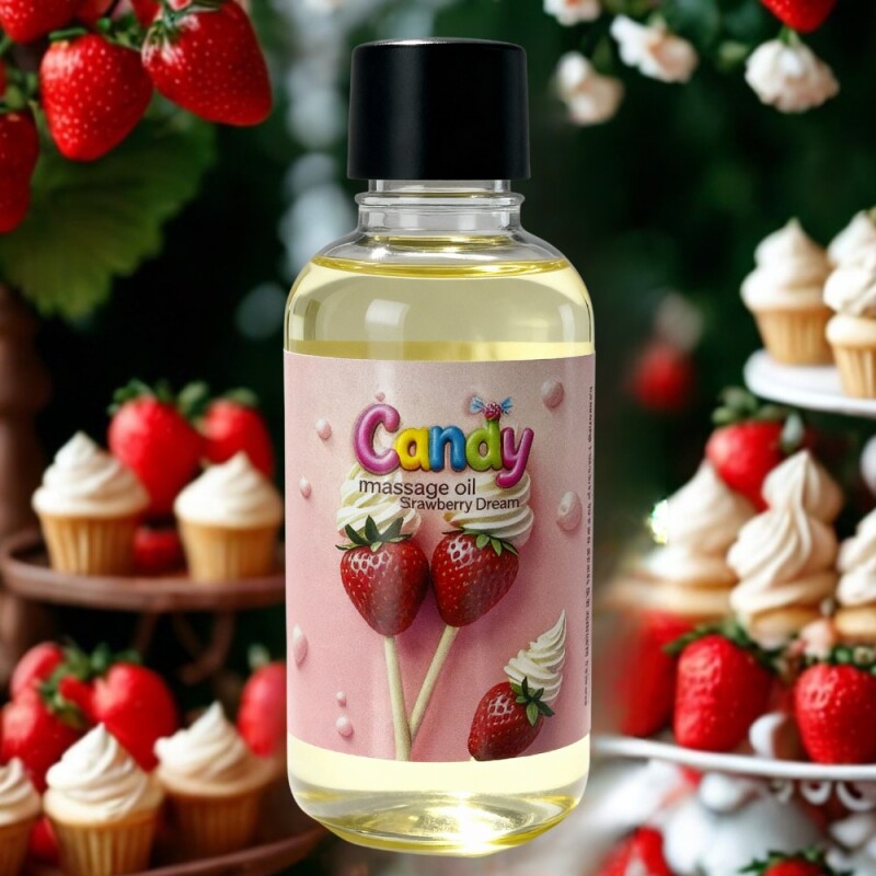 Масажна олійка Candy Massage Oil Strawberry Dream с ароматом полуниці з вершками, 50 мл - Изображение 1