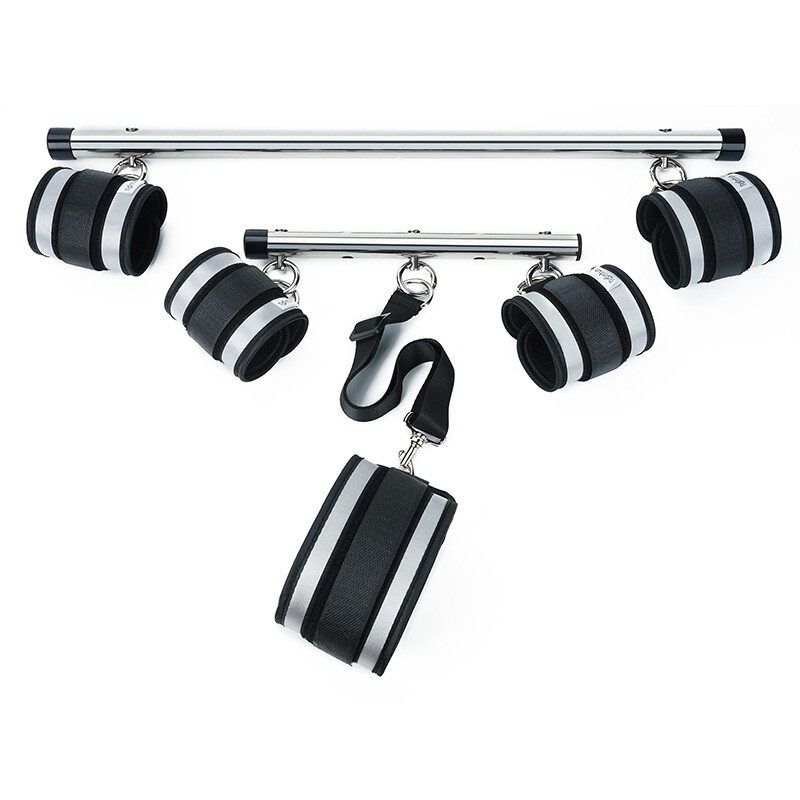 Набір для бондажу Roonfun BDSM Kit з розпірками та манжетами, сріблясто-чорний - Изображение 3