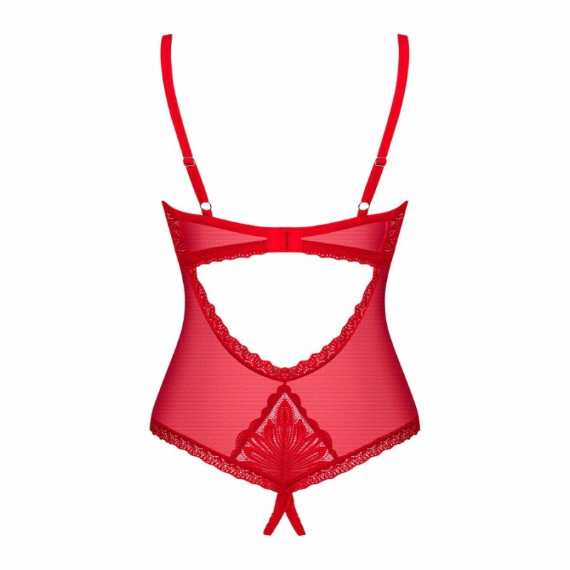 Боді мереживне Obsessive Chilisa з відкритим доступом, червоне, XS-S - Зображення 3