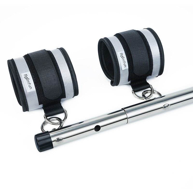 Набір для бондажу Roonfun BDSM Kit з розпірками та манжетами, сріблясто-чорний - Изображение 4