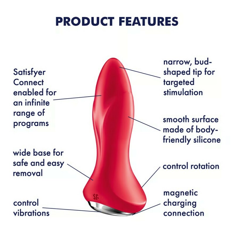 Анальний вібратор Satisfyer Rotator Plug 1+ з ротаціює, з додатком, червоний, 13.5 х 5.5 см - Изображение 5