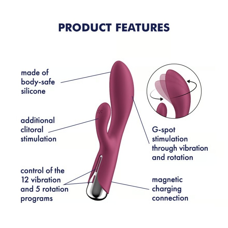 Вібратор-кролик Satisfyer Spinning Rabbit 1 для точки G та клітора, червоний, 20 х 3.5 см - Зображення 7