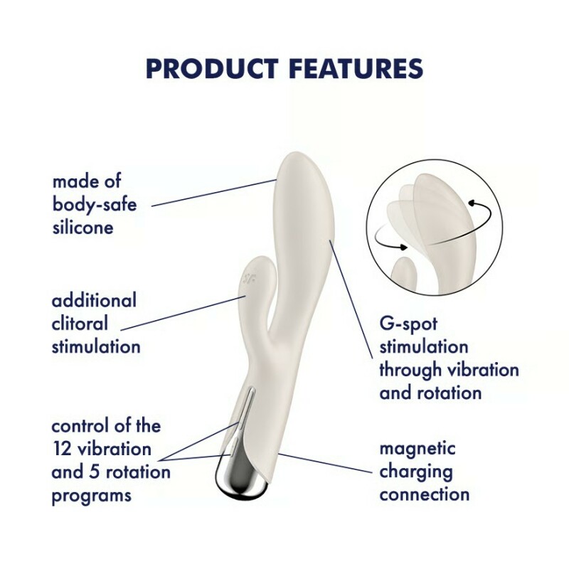 Вібратор-кролик Satisfyer Spinning Rabbit 1 для точки G та клітора, білий, 20 х 3.5 см - Зображення 7