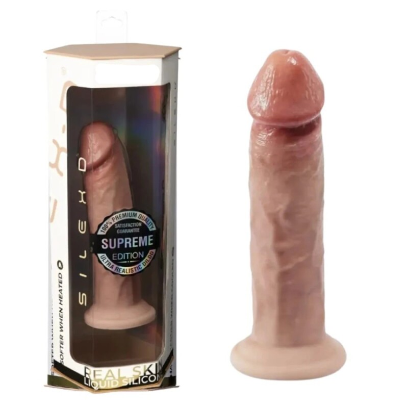 Фалоімітатор термореактивний Silexd Real Skin Premium рідкий силікон, беж, 15.4 х 3.5 см