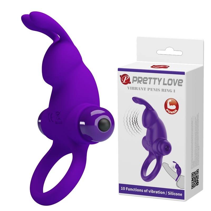 Ерекційне віброкільце Pretty Love з вушками для клітора, фіолетове, 11.3 х 5.6 см