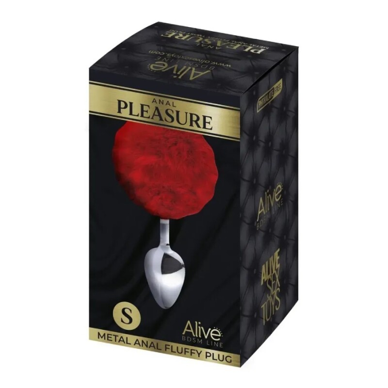 Анальна пробка Alive Anal Pleasure S з червоним хутром, срібляста, 7 х 3.2 см - Зображення 2
