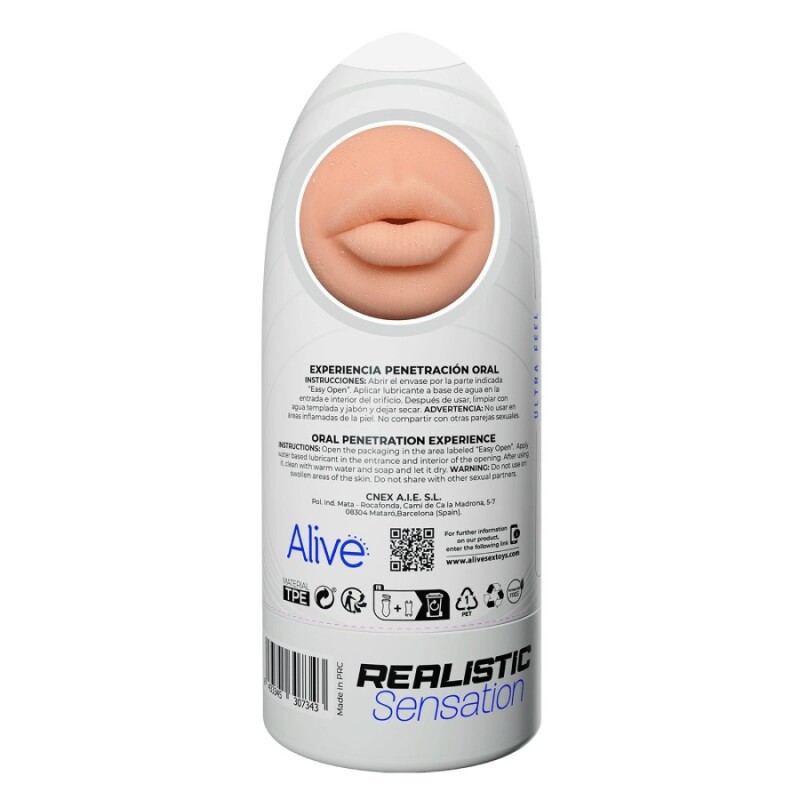 Мастурбатор-рот в колбі Alive Flex Oral M бежевий, 16 х 6.5 см - Зображення 3