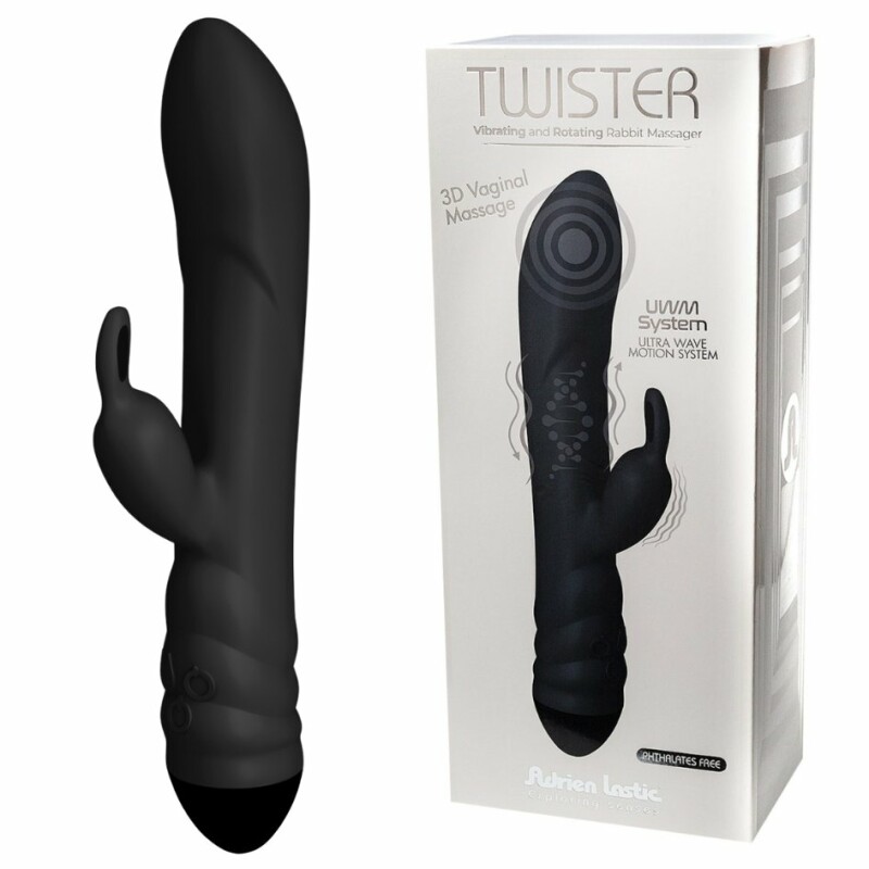 Вібратор-кролик Adrien Lastic Twister з ротацією, чорний, 23 х 4 см