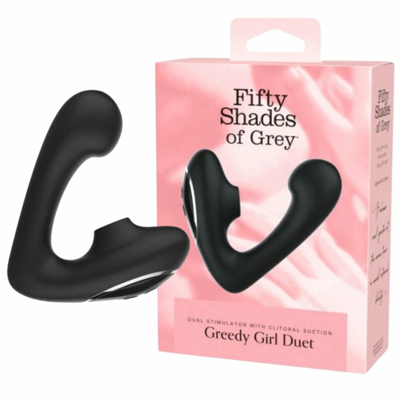 Вібратор Fifty Shades of Grey Greedy Girl з вакуумною стимуляцією, чорний, 14 х 4 см