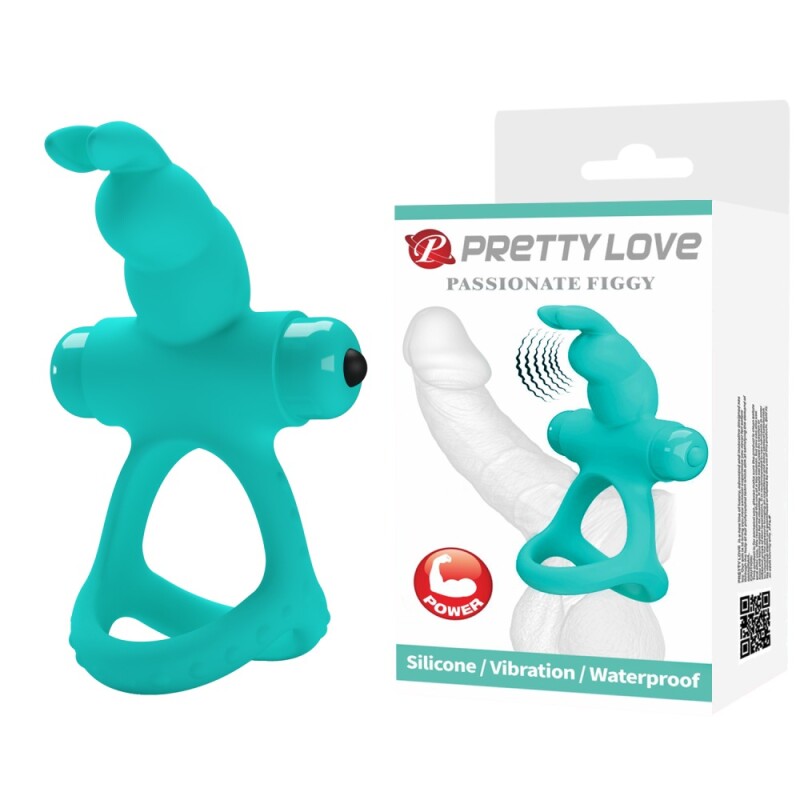 Ерекційне віброкільце Pretty Love Passionate Figgy  з вушками для клітора, зелене, 9.8 х 3.2 см
