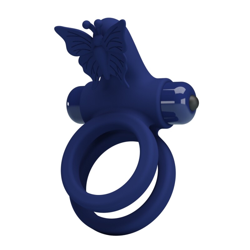 Ерекційне віброкільце Pretty Love Powerful Ring подвійне, з метеликом, блакитне, 8.6 х 3.8 см - Изображение 2