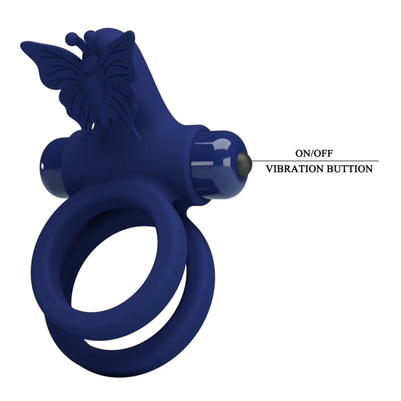 Ерекційне віброкільце Pretty Love Powerful Ring подвійне, з метеликом, блакитне, 8.6 х 3.8 см - Изображение 8