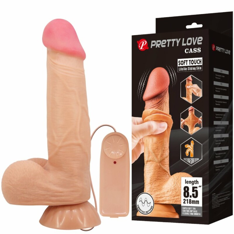 Вібратор з рухомою шкірою Pretty Love Cass з пультом, бежевий, 21.8 х 4.6 см
