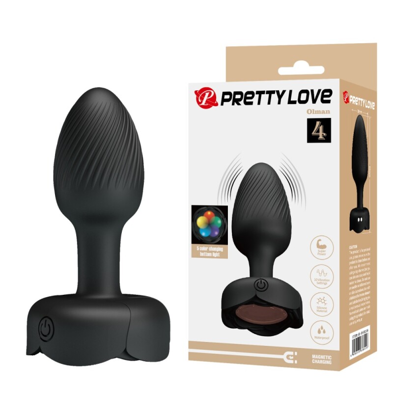 Анальний вібратор Pretty Love Olman з LED підсвіткою, чорний, 8.8 х 3 см