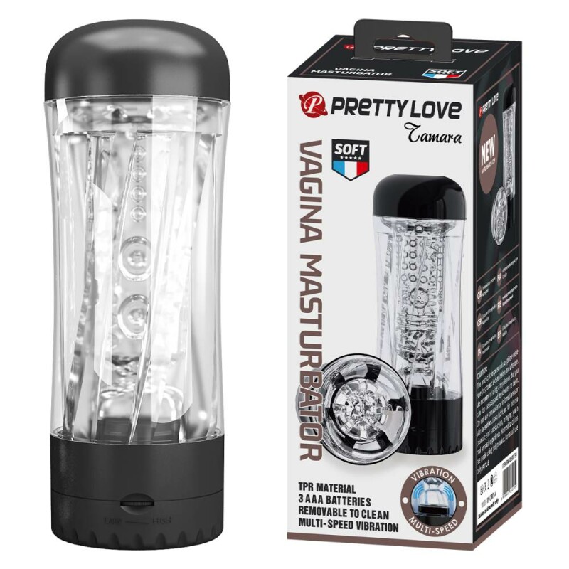 Мастурбатор в колбі Pretty Love Jamara з вібрацією, прозорий, 19 х 6.5 см