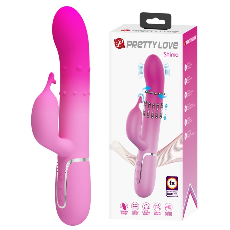 Вібратор-кролик Pretty Love Shima з ротацією та фрикціями, рожевий, 22.6 х 3.4 см