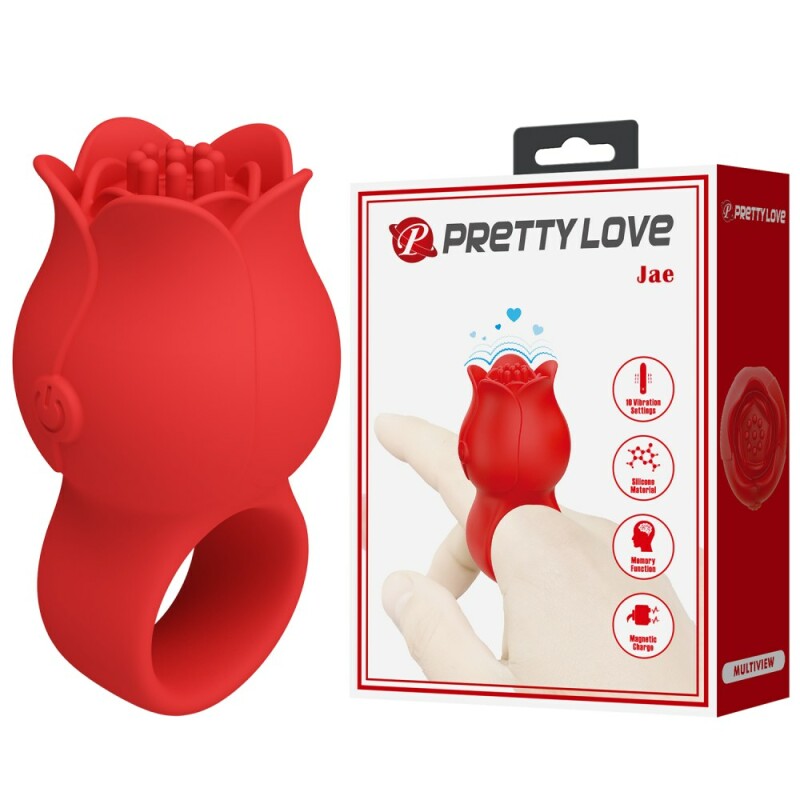 Вібратор на палець Pretty Love Jae у вигляді троняди, червоний, 6.2 х 3.3 см