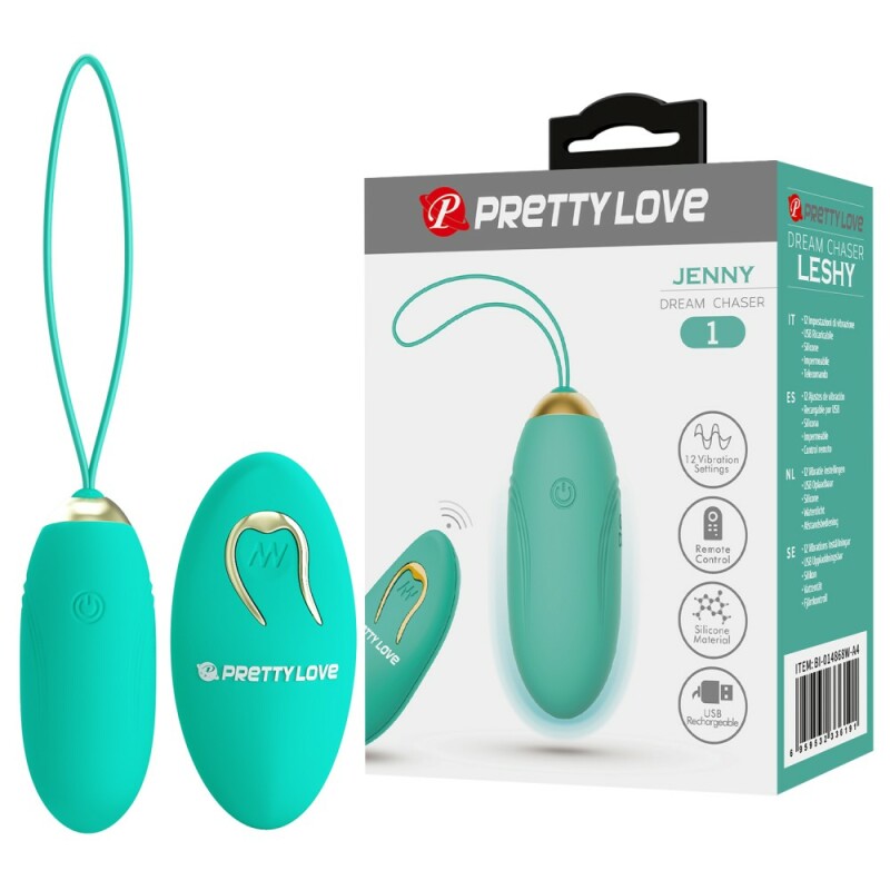 Віброяйце Pretty Love Jenny з пультом, бірюзове, 7 х 2.8 см